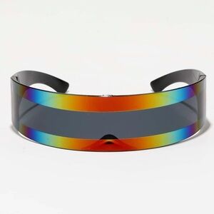 ⭐️ Awesome Rainbow Metallic Iridescent Stripe Band Visor Unisex Sunglasses ⭐️